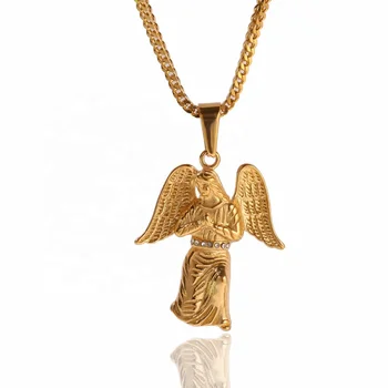MECYLIFE 18K Gold Plated Stainless Steel Prayer Guardian Angel Necklace Pendant