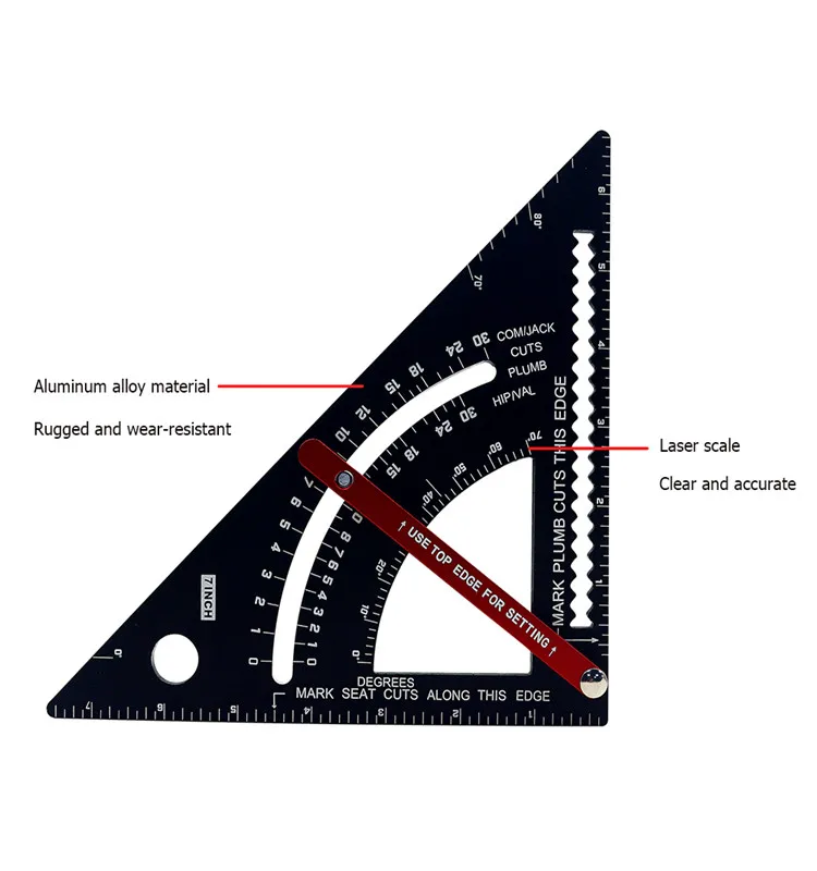 Angle Protractor,7 Inch Metric Aluminum Alloy Black Oxidation Roofing Triangle Angle Protractor Layout Guide Imperial 