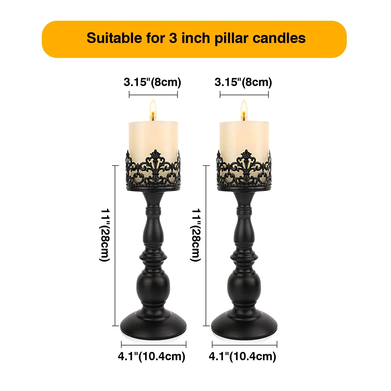 Wholesale Custom Gothic Matte Black Iron Vintage Tall Candle Holders Decorative Large Table