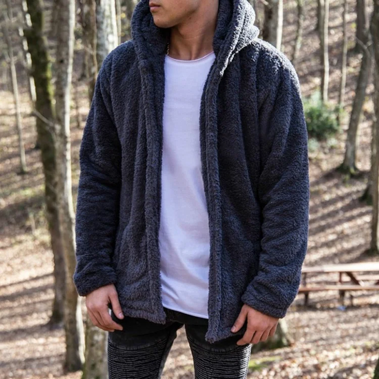 Otoño e Invierno para hombre Sherpa Fleece Sudadera con capucha de