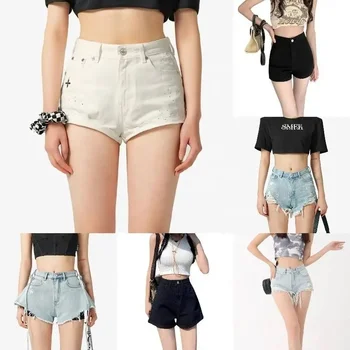 Summer all-new high waisted solid color denim shorts fashionable casual slim fit sexy women's summer denim shorts mixed shipment