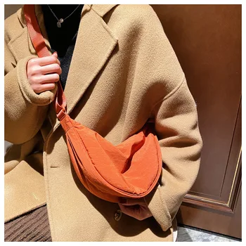 Women's Nylon Crossbody Bag Casual Fashionable Hobo Sling Crescent Shoulder Design Zipper Closure Portable Durable Dumpling Bags