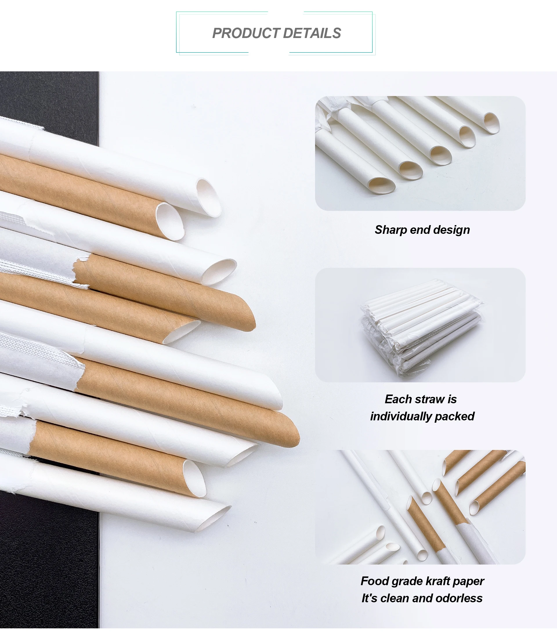 Biodegradable Disposable Christmas Decoration Eco Friendly Packaging Bar Cocktail Stripe Sharp End Kraft Paper Drinking Straw