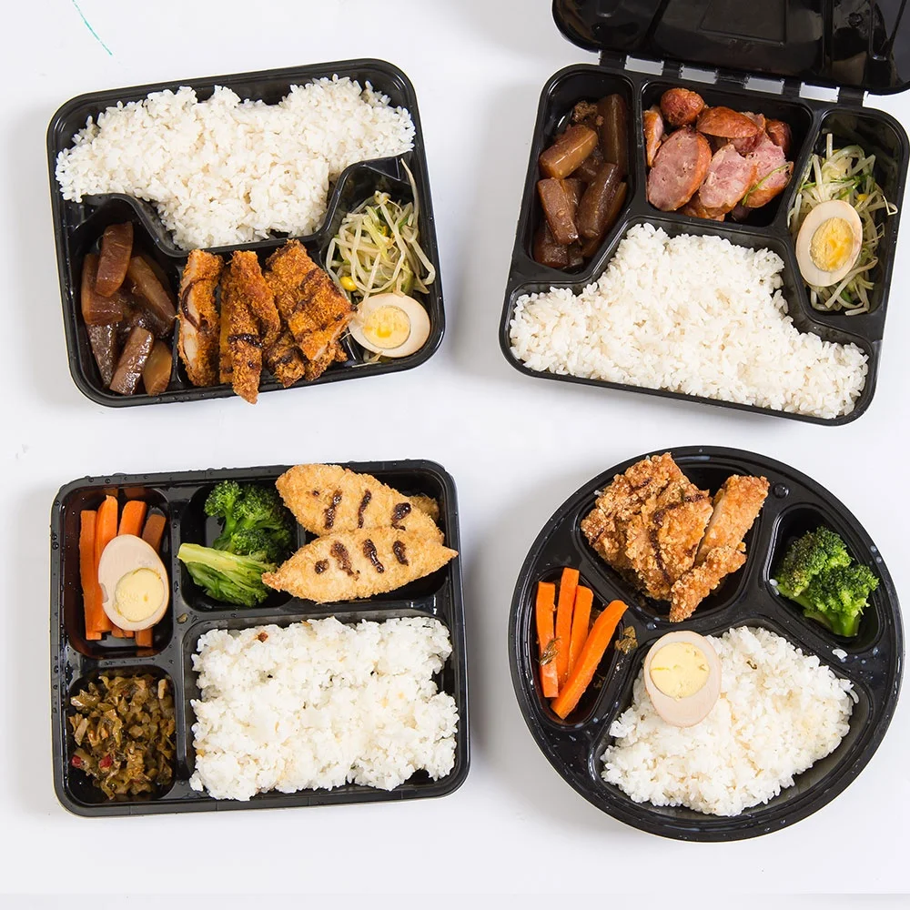 Disposable 4 Compartment Plastic Take Away Bento Lunch Box Food