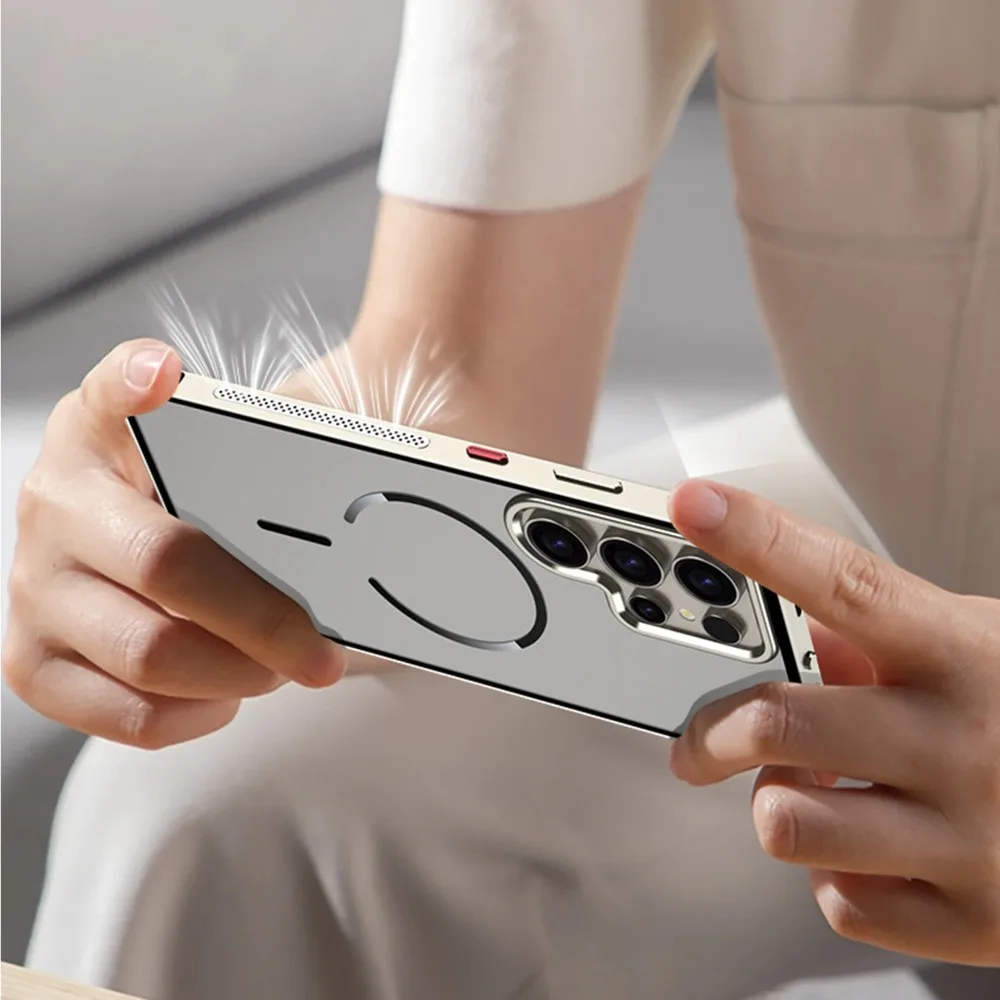 Metal Border Frosted PC Backplate Phone Case, For Samsung Galaxy S25 S24 S23 Ultra S25 S24 Plus Magnetic Protection Cases