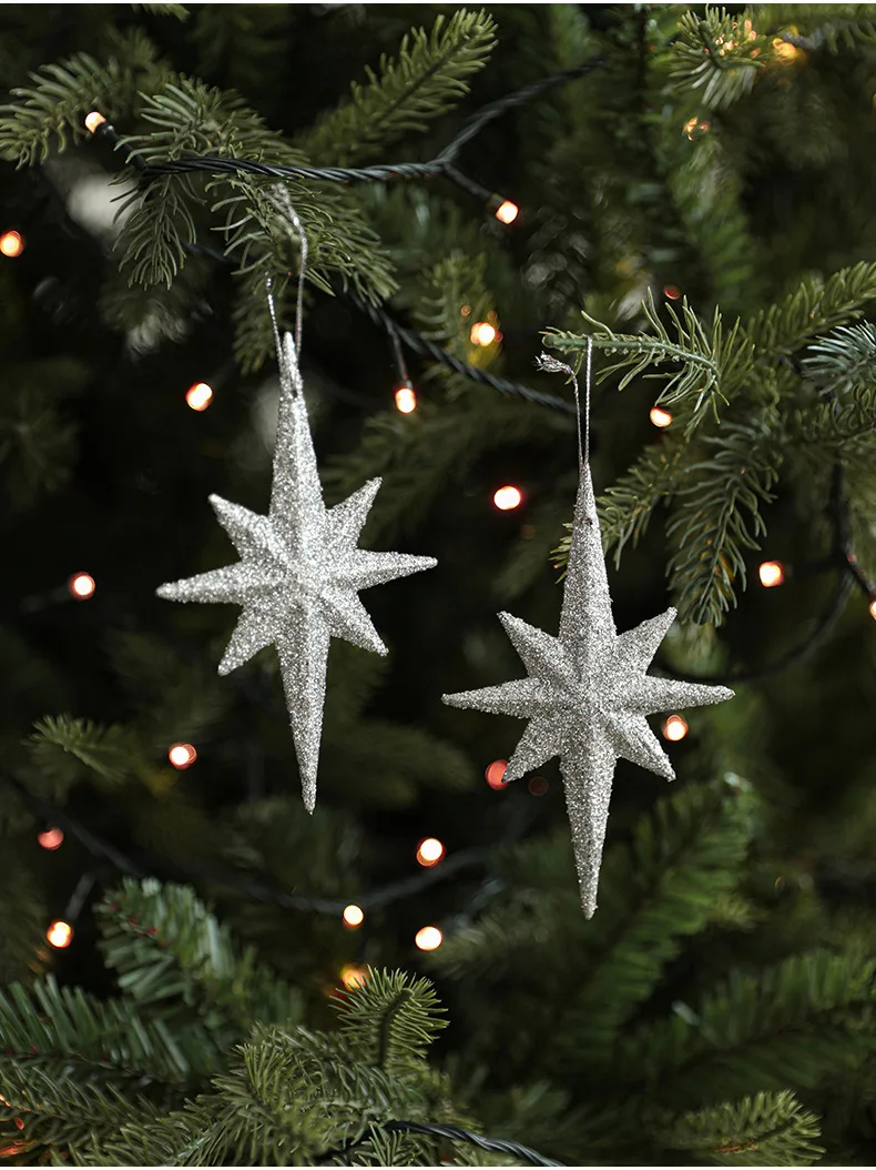 Christmas Tree Pendant Ornaments Octagonal Star Christmas Tree Ornament Star for Winter Christmas Holiday Tree Decorations factory