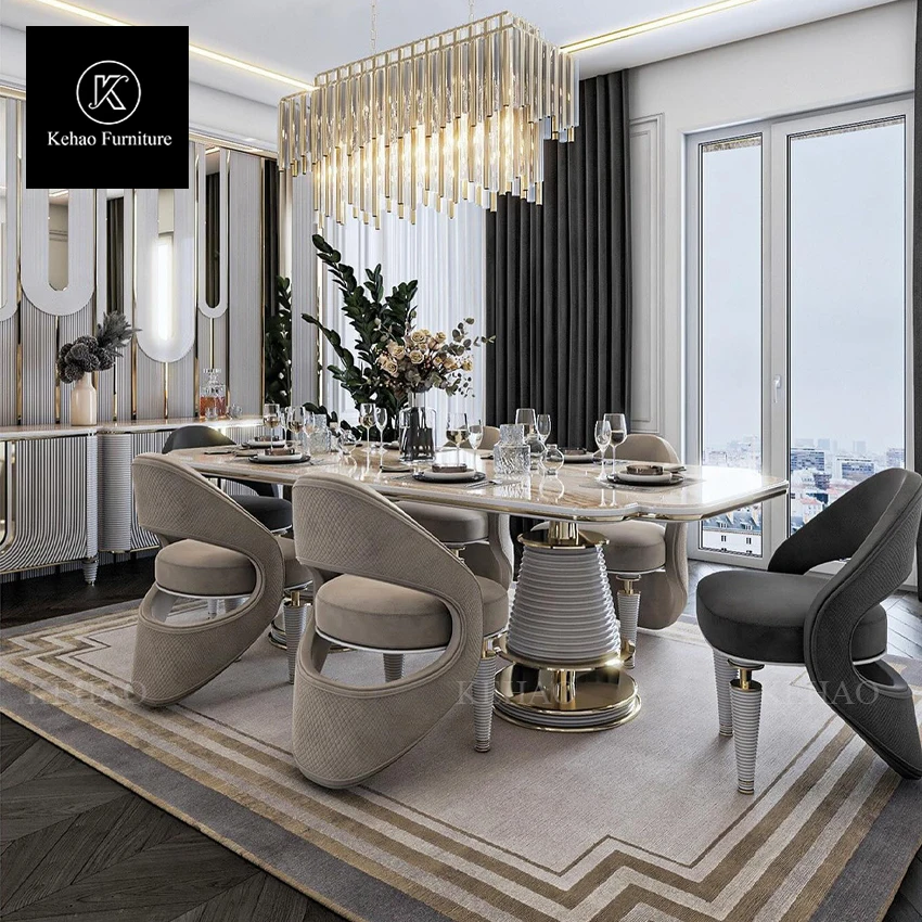 New Arrival Luxury Dining Room Furniture Dining Tables Marble Top Modern  European Design Dining Table Set Seater Luxury