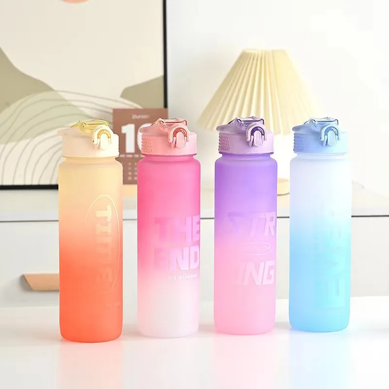 1000ml Large Capacity Sports Water Bottle Frosted Gradient Motivational ...