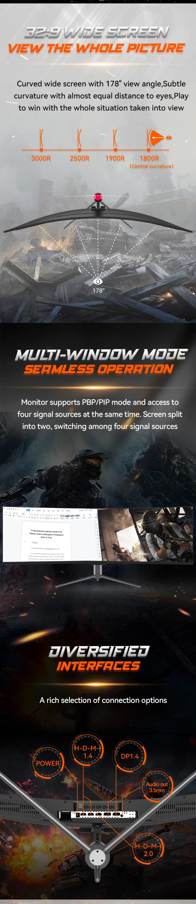49 Inch Desktop Computer Gaming Monitor 3840p HDR400 Super-wide Screen ...