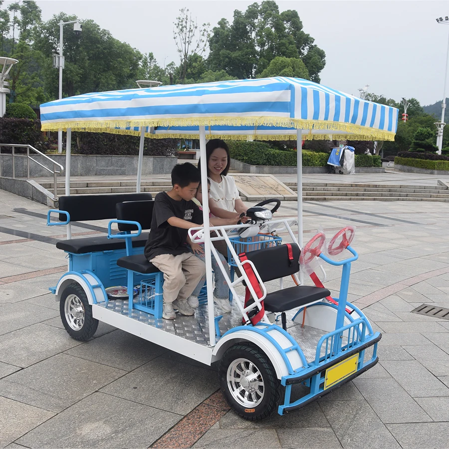 All Kinds of Color Sightseeing 4 Wheel Bike Pure Electric Assisted 4 Persons  6 Seats  Family Style SURREY BIKE