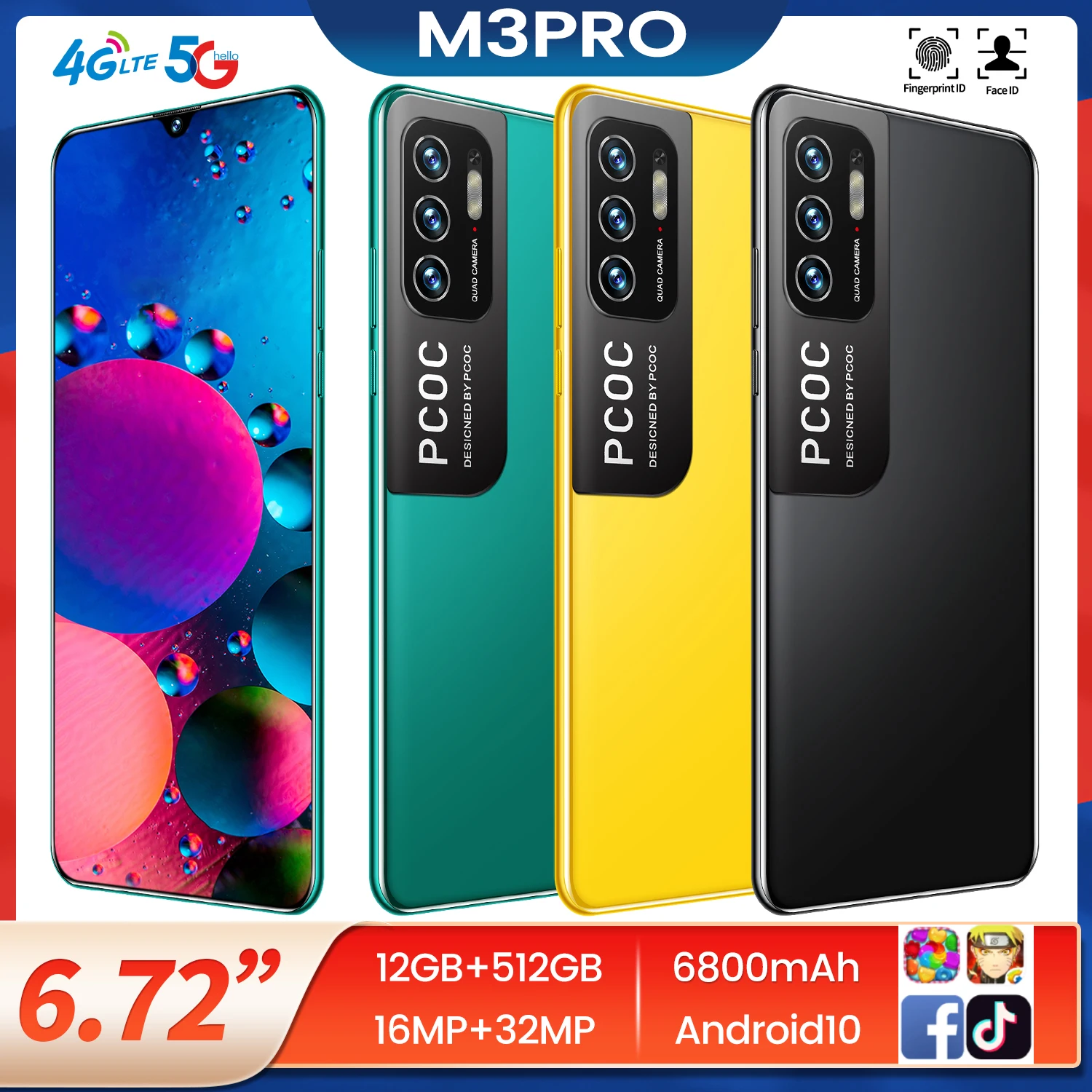 2021 Горячая Распродажа Новый телефон M3 Pro MAX 6,7 дюймов Android смартфоны 12 Гб + 512 Гб 10-ядерный 5G LET мобильных телефонов 4 камеры для мобильных телефонов