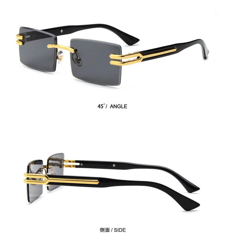 2023 Brand Metal Diamond Cut Sunglasses Luxury Rimless Square Small