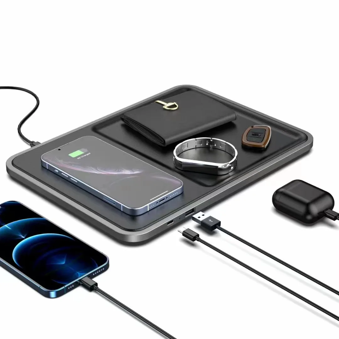 15W Luxury Leather Tray Wireless Charger Hotel Qi Wireless Charger Dock  Station in
