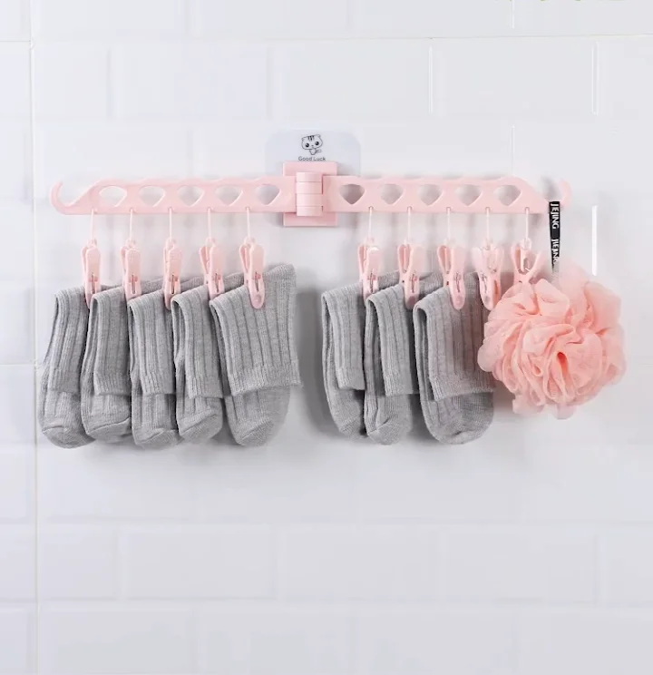 Ds1259 Selfadhesive Clothes Hanger Plastic 10 Clips Clothes Rack Bra