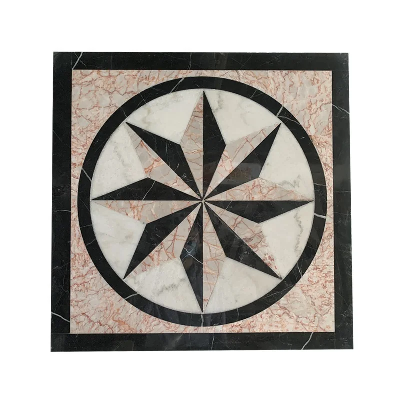 Ladrilhos de piso modernos em mármore polido, impermeáveis e quadrados, com padrão de medalhão cortado a jato d'água, com garantia de 1 ano