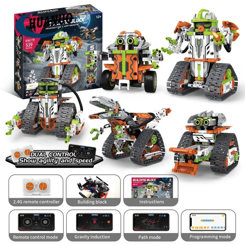 5in1 DIY STEM Science Education Programmable Block Remote Control Electric Dinosaur Robot Rescue Team Building Block Toys