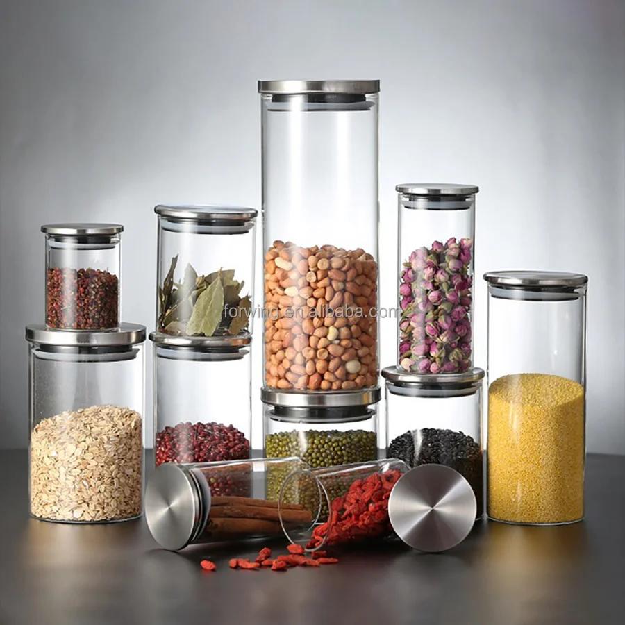 High Quality Spice Jar Kitchen Food Storage Containers Set Bottle Glass Jar With Cork Ball Lids details