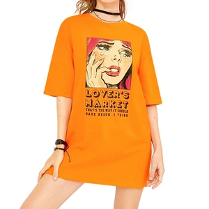 Custom Women Round Neck Half Sleeve Cotton Pop Graphic Print T-shirt