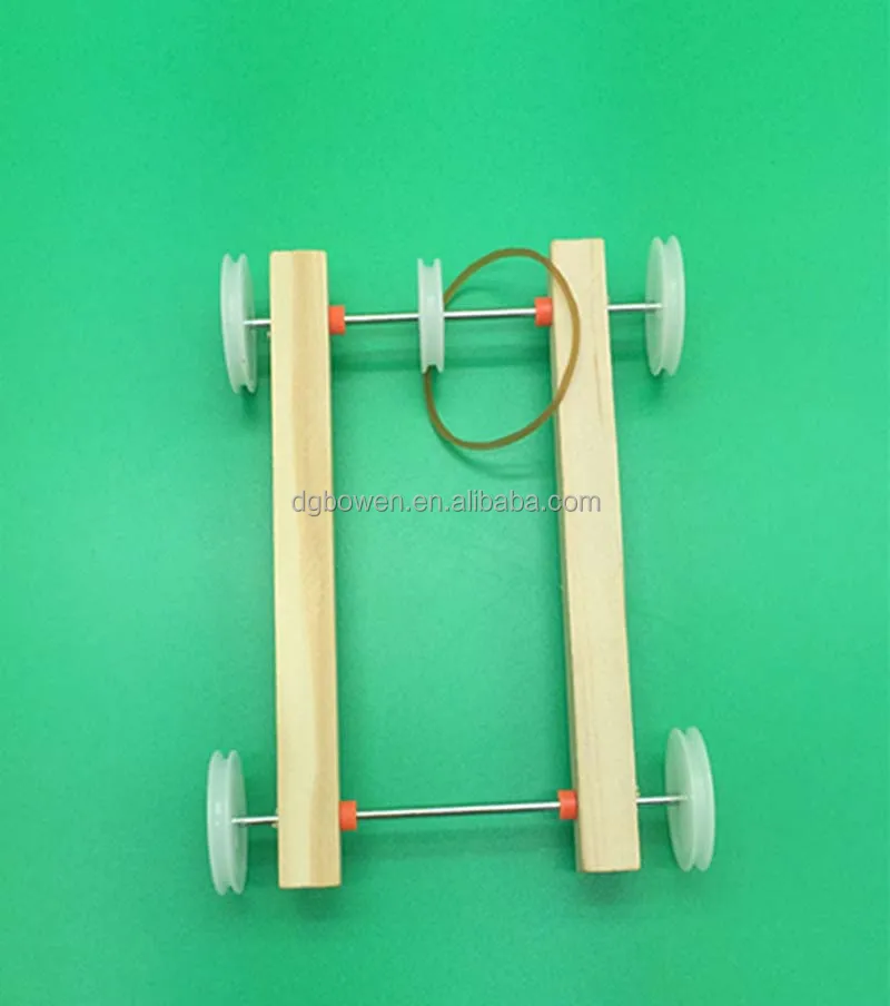 Wooden DIY Electric Pulley Four Wheel Drive Car Assembly Model Kit Kids Toy 