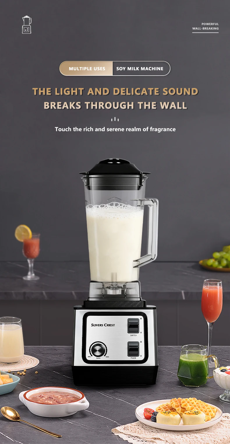 Silver Crest Blender 1500W 2L Large Capacity Commercial With Mixer Grinder Heavy Duty Machine Portable Ice Smoothie Blenders