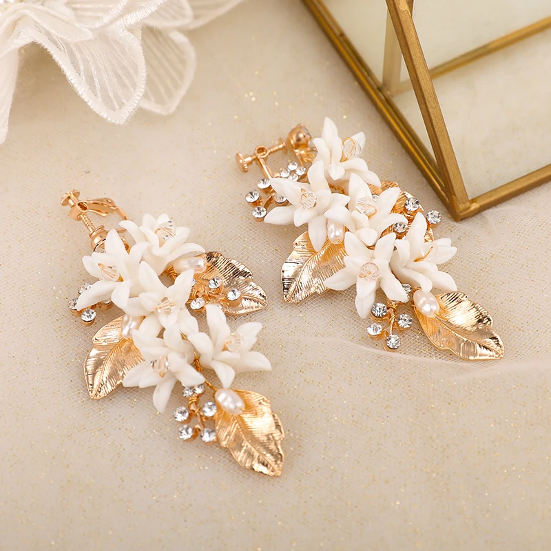 Mixed Styles Handmade Ceramic Flower Bridal Earring Wedding Pearl Earrings Fashion Women aperçu 22