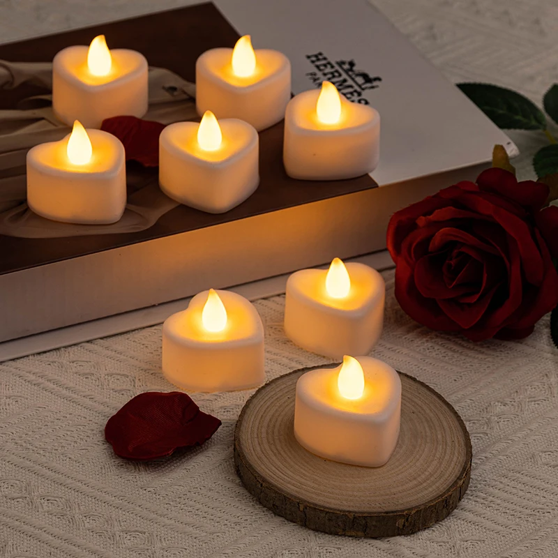 Love heart flameless LED candle tea wax Valentine's Day romantic atmosphere night light home decoration for families