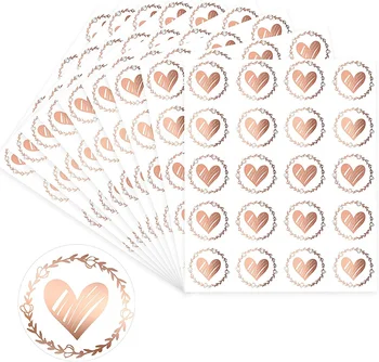 Heart Envelope Seals Stickers Clear Rose Gold Round Stickers for Wedding Invitation Card Envelope Party Favor Mother's Day