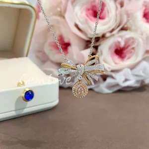 Lab-grown Diamond Women's Delicate Bow Brooch CVD Certified 10K/14K/18K Gold Full Diamond Setting Jewelry