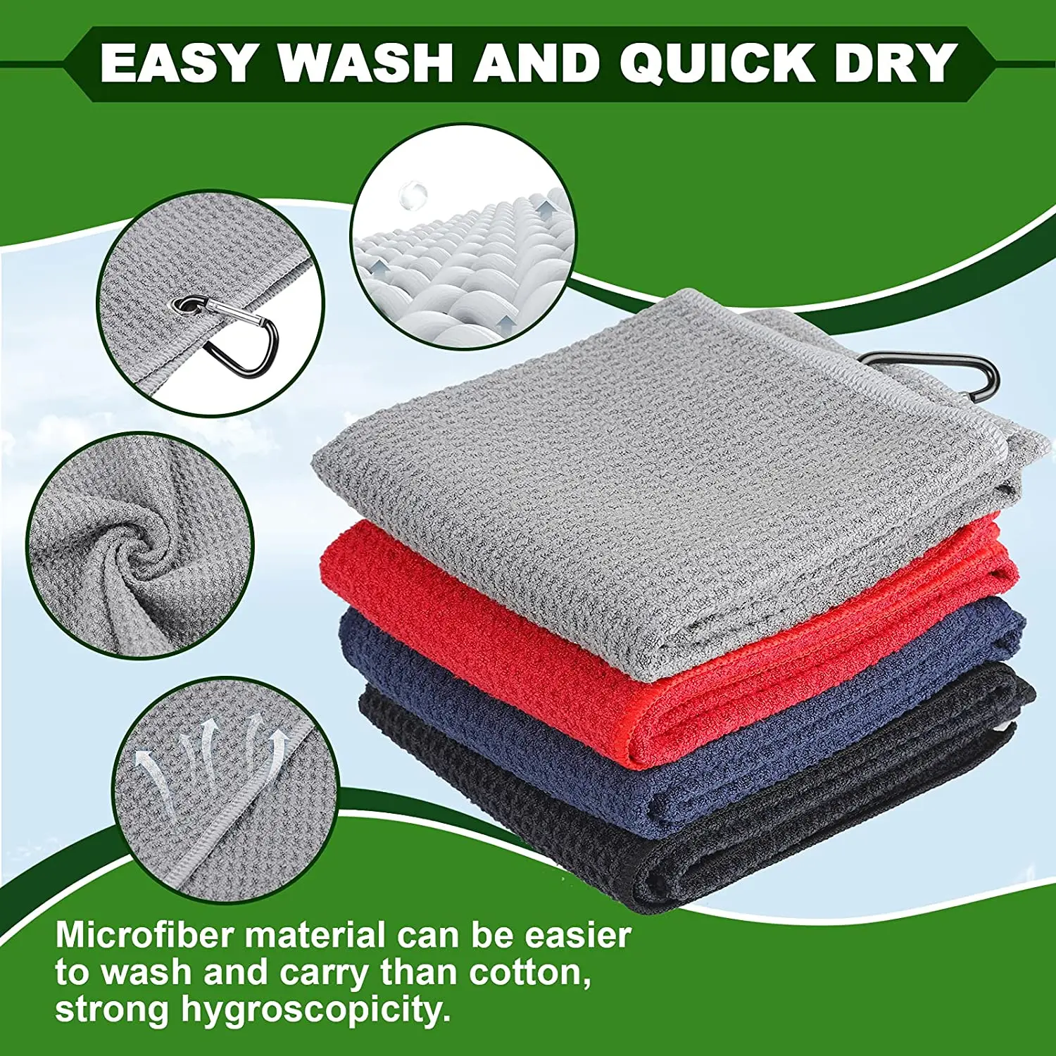 Customized Golf Accessory Set Microfiber Waffle Towel with Cleaner Brush and Divot Tool Jacquard Technique and Novelty Pattern details
