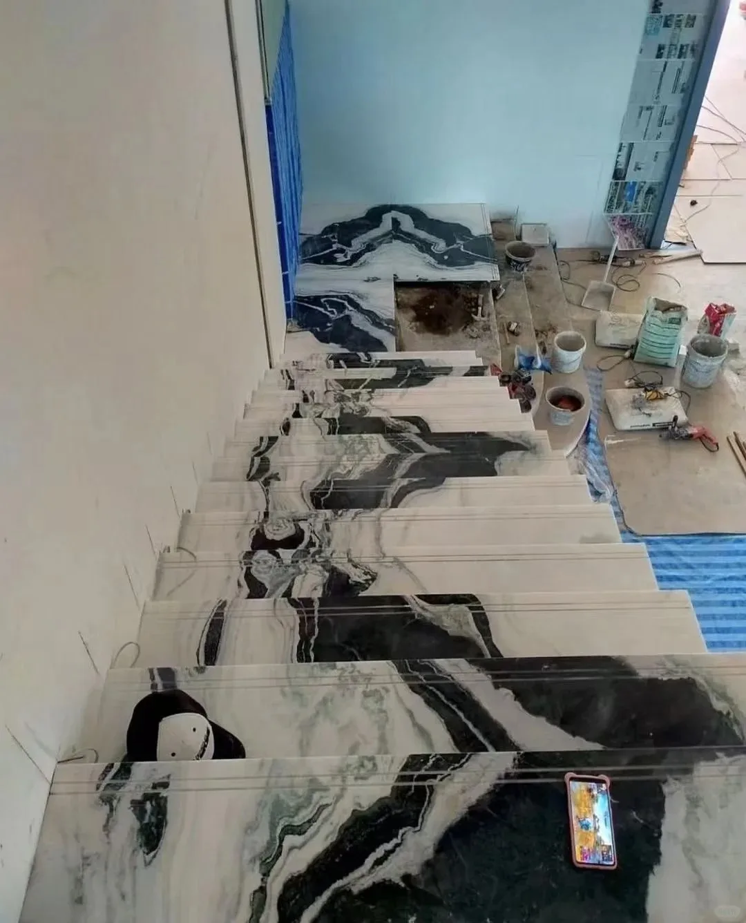 product modern natural panda white marble spiral staircase indoor use rotating straight marble stairs elegant interior design-5