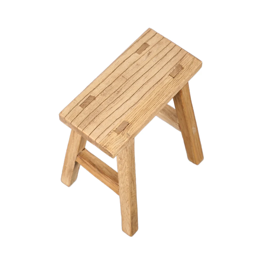 Antique Vintage Recycled  Rustic Reproduction Elm Wood Stool for Living Room Furniture