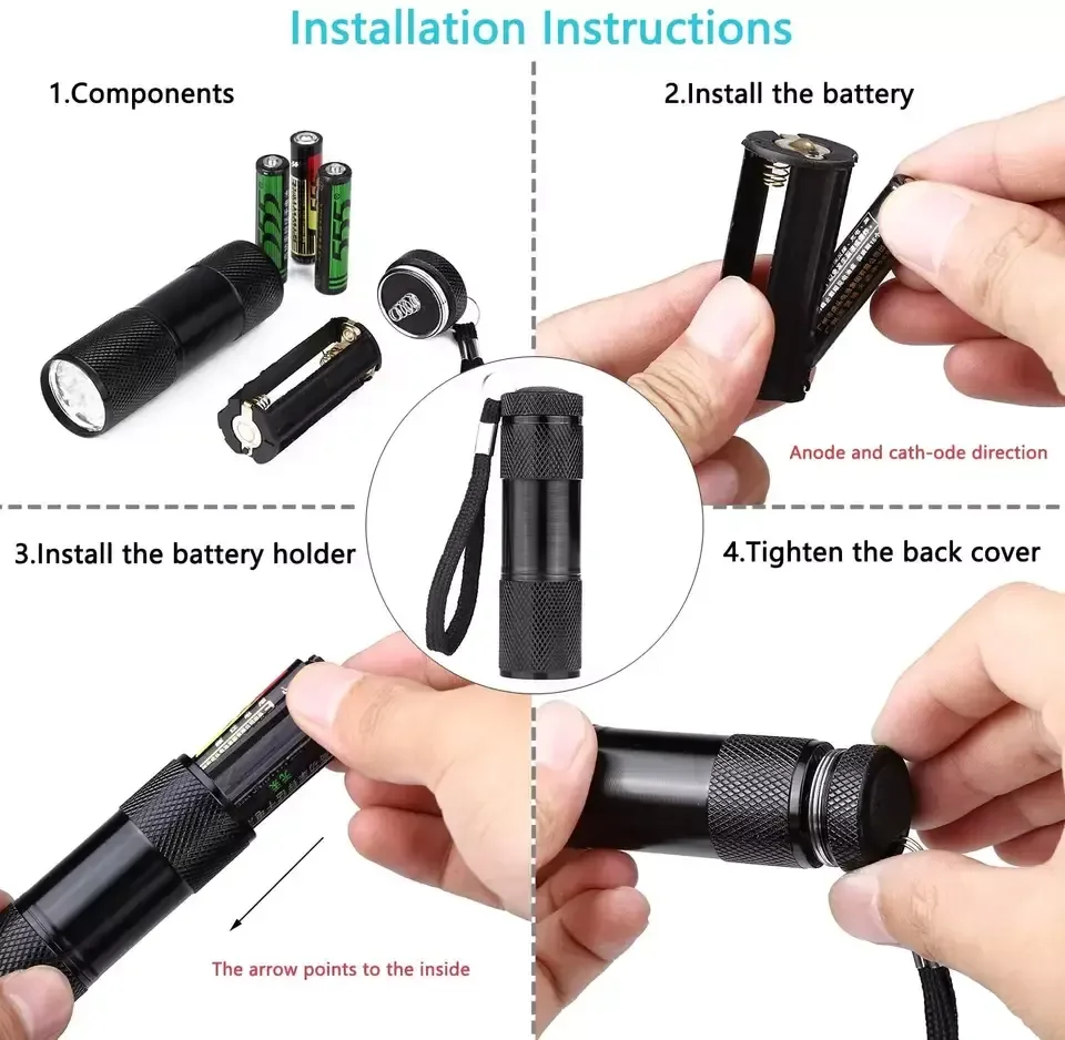 Howlighting MINI UV Flashlight AAA Battery 9 LED  Torch UV Light Ultraviolet 395NM LED UV Flashlights