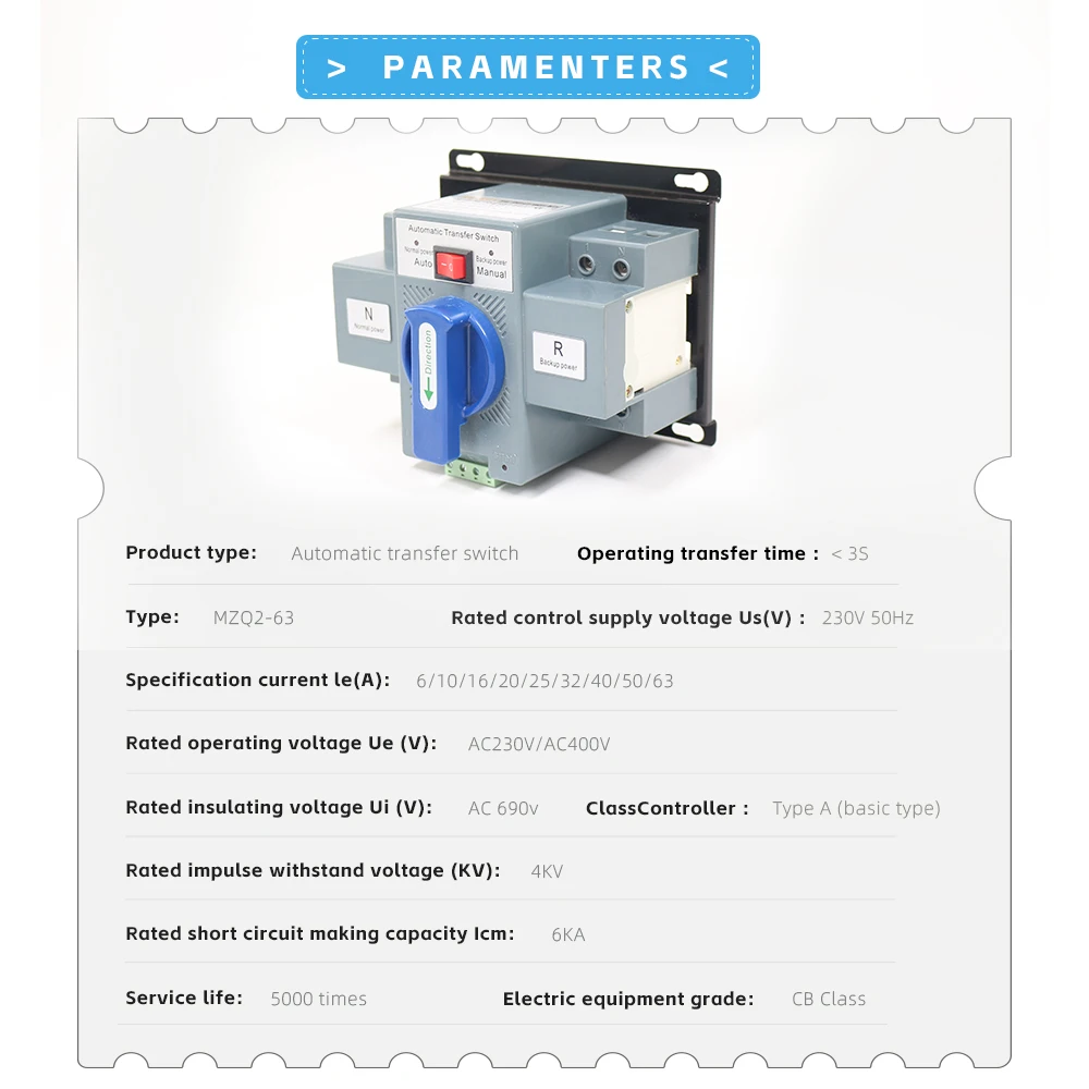 Dual Power Automatische Transfer Schakelrail, 2P 3P 4P, elektrische