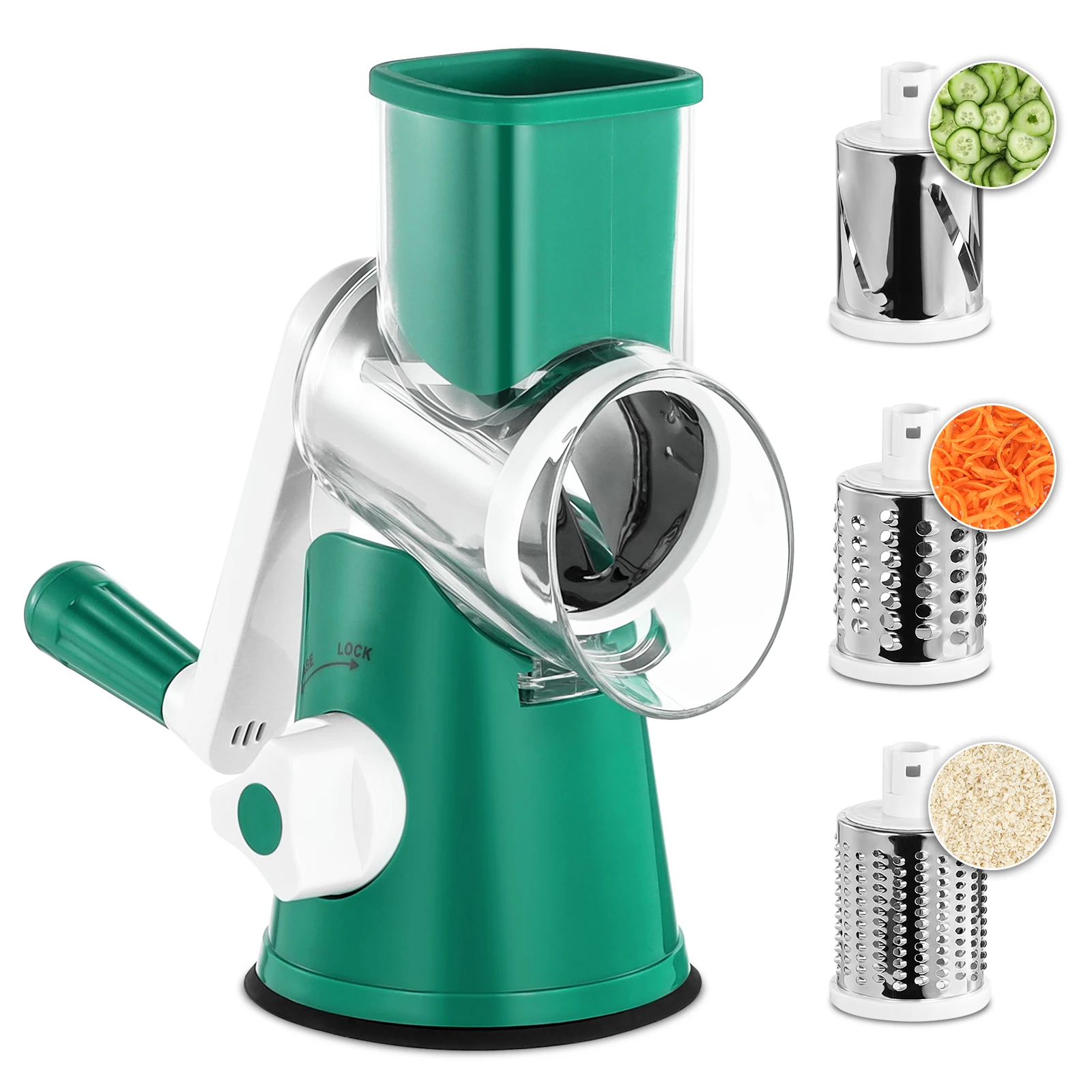 Tonma Multipurpose Rotary Cheese Grater with 1 Stainless Steel Handheld Drums for Parmesan, Mozzerella, Vegetables and More