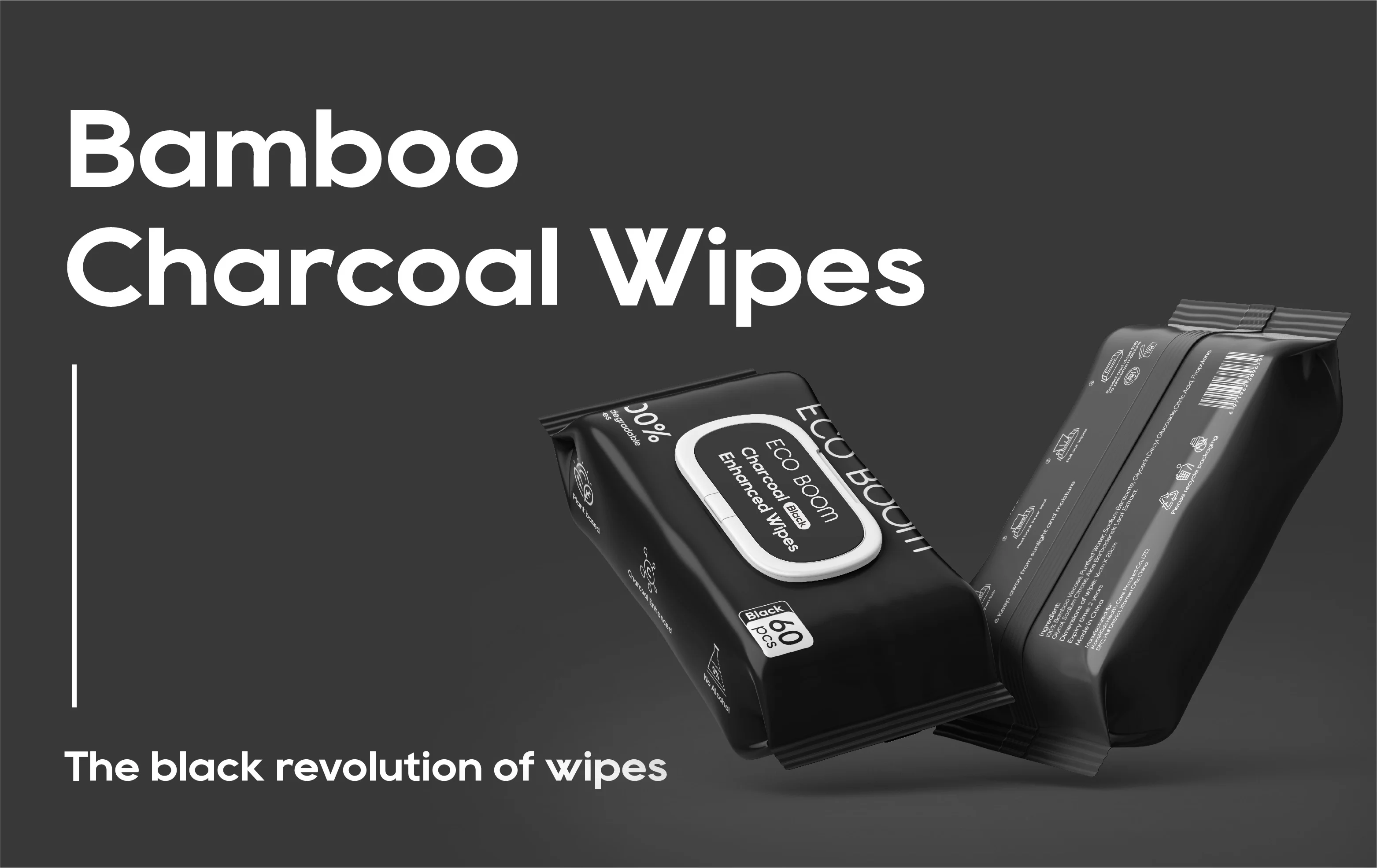 ECO BOOM cotton bamboo biodegradable bio oem non-rash brand maker Charcoal makeup removing wipes
