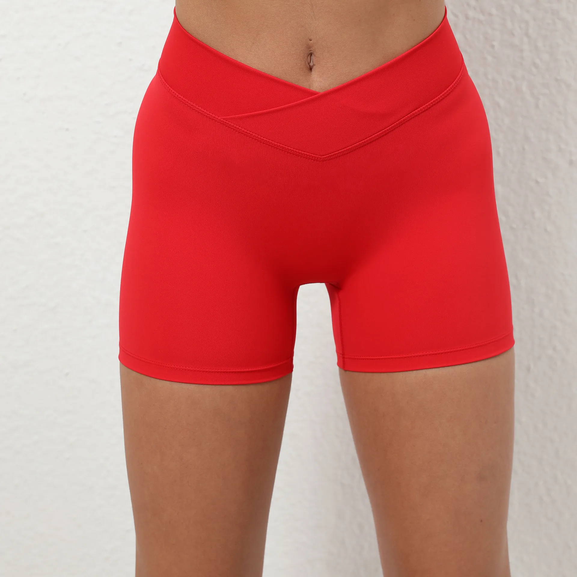 soft  Crossover Waist Women's Yoga Shorts Hidden Butt Scrunch V Cut Fitness Athletic Workout Shorts Yoga Shorts manufacture