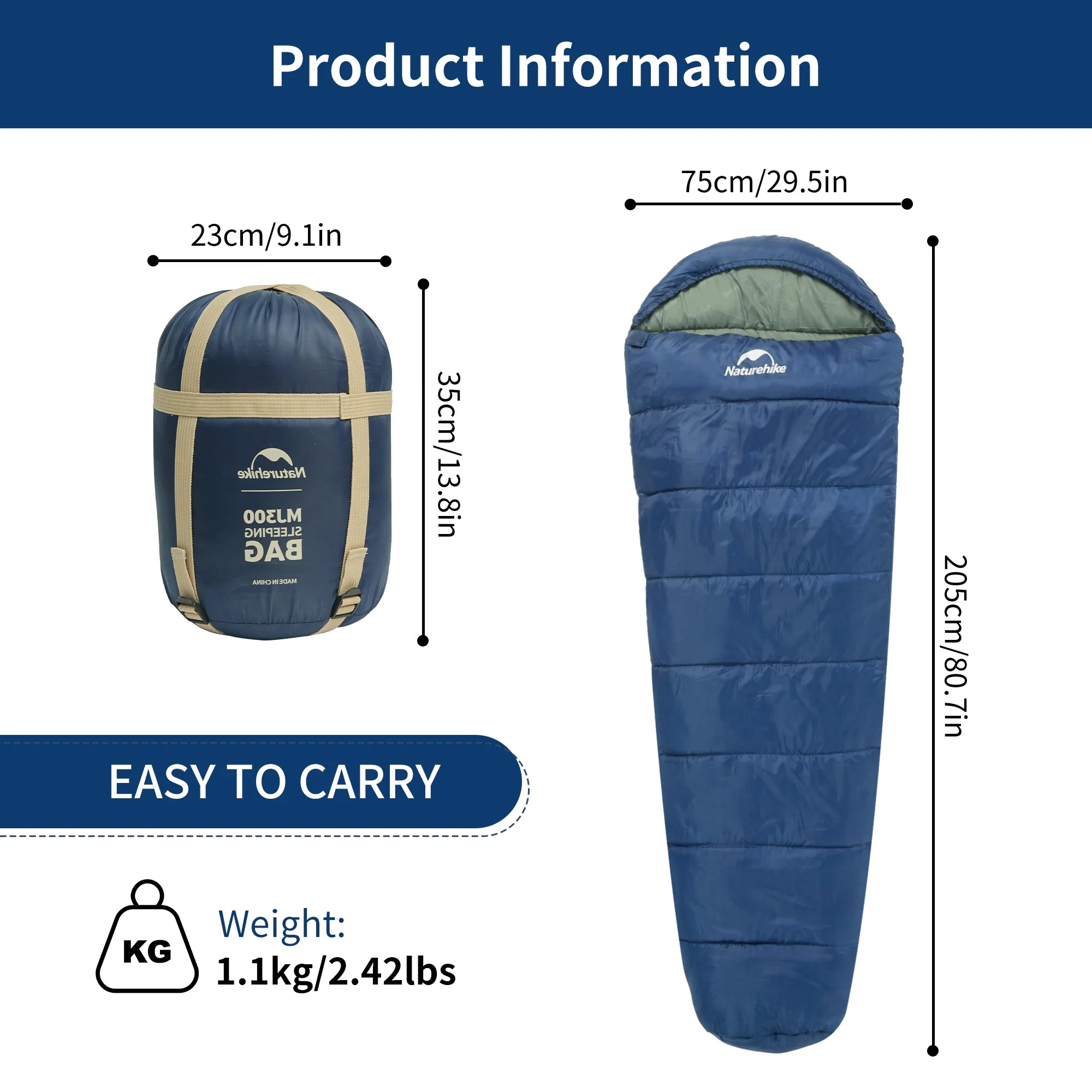 Naturehike 4 season Mummy Camping Single Waterproof Magaan na cotton Sleeping Bag