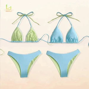 Manufacturer High Quality Two Sided Beachwear Custom logo Design Bikini Set Solid Color & Print Reversible Swimsuit for Women