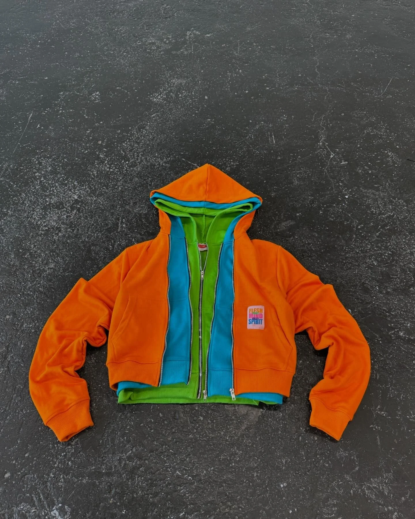 Salati Custom Unisex Hoddie Jacket Zipup Heavy Blank Color Block Cut and Sew Three Triple Layer Oversized Zip up Hood Hoodie Men gallery 2