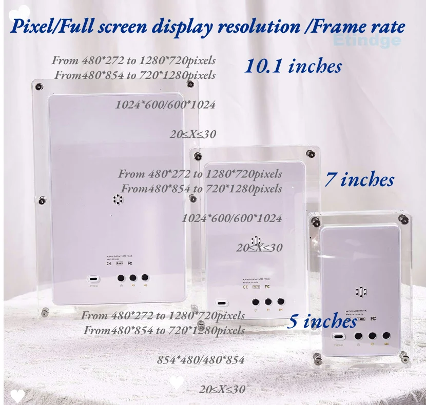 5inches Acrylic Transparent Digital Photo Frame with 8GB 1000mah ...