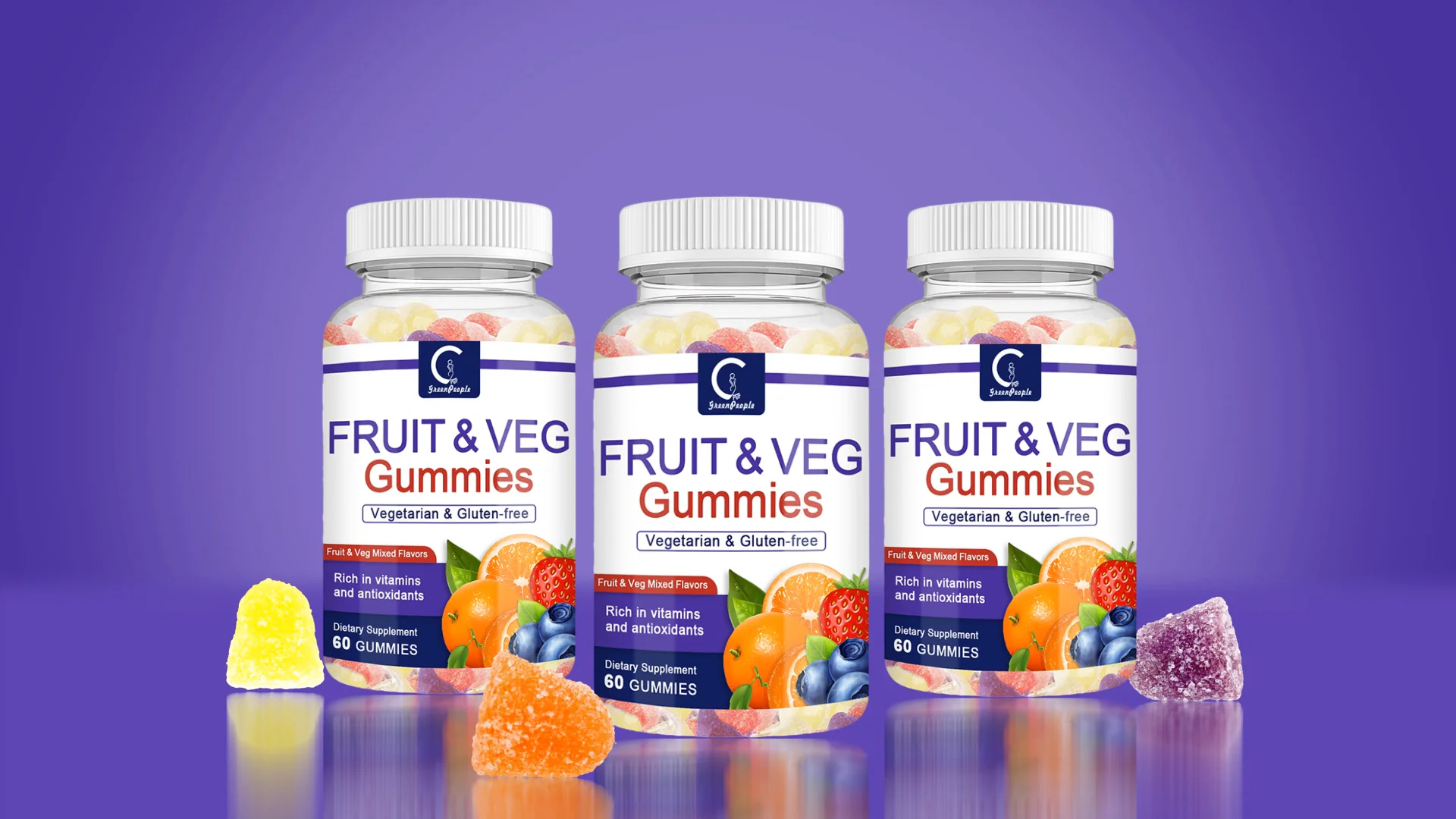 Custom Label 60pcs Organic Bear Gummies Antiaging Enzyme Collagen