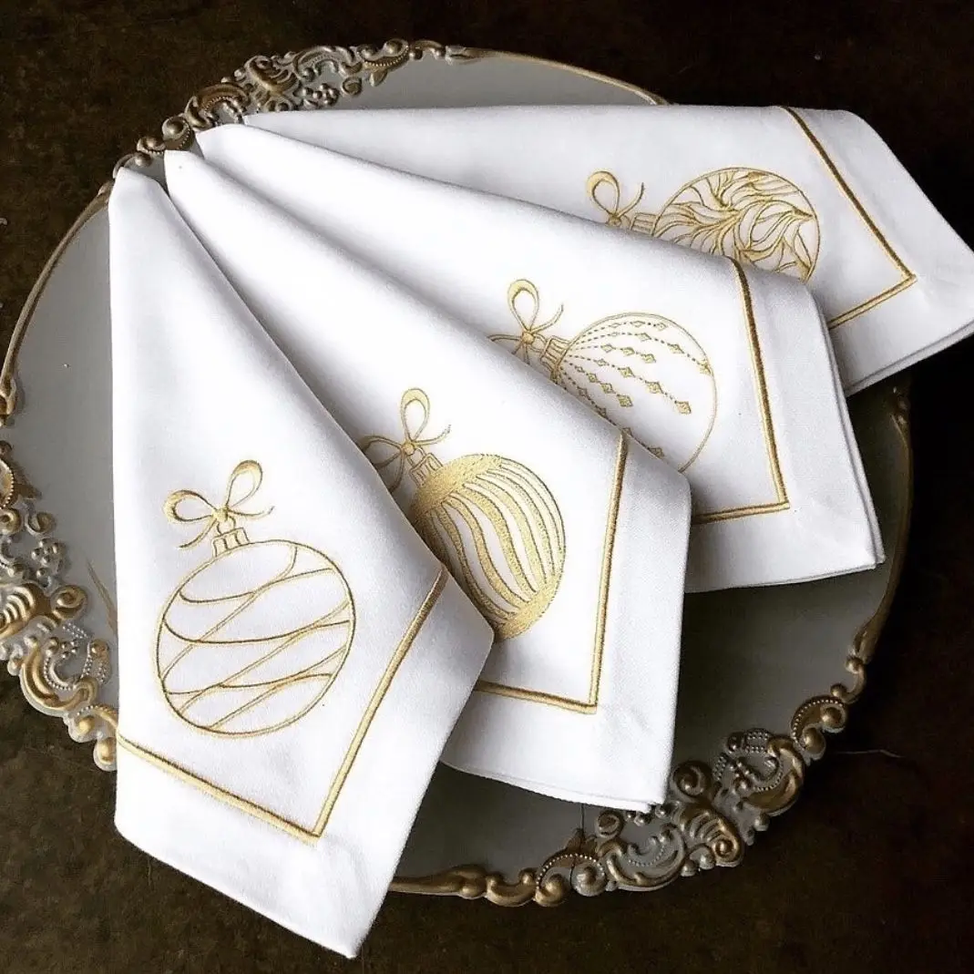 Flax Cotton Embroidered Dinner Christmas Napkins Patterned Festival Party Wedding Hotel Airplane Wholesale