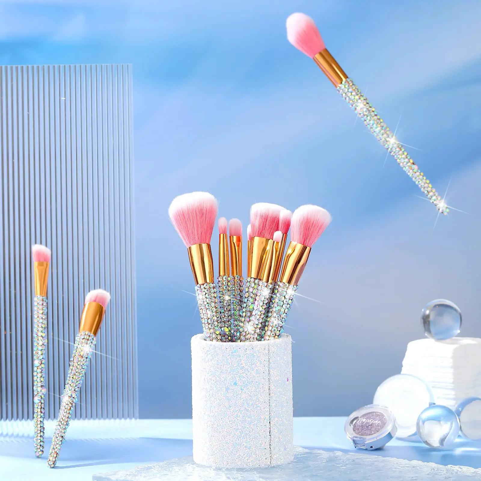12 Pieces Rhinestone Makeup Brushes Set Crystal Blending Liquid Foundation Powder Concealer Eye Shadows Make up Beauty Tool