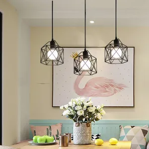 JACKSUN Nordic Retro 3-Light Pendant Light Fixtures Black Metal Cage Ceiling Lamp Adjustable Farmhouse Hanging Light Fixtures