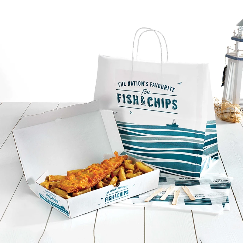 Custom Printing Fish and Chips Packaging Paper Box Fish and Chips Fast Food Takeaway Box Burger Pizza Packaging Boxes With Logo