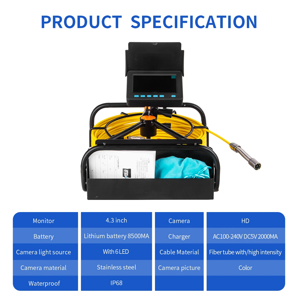 Manufactory Pipe Inspection Camera with 23MM Camera 12Leds DVR Video Recording,Sewer Drain Industrial Endoscope IP68 8500mAh Battery for Plumber