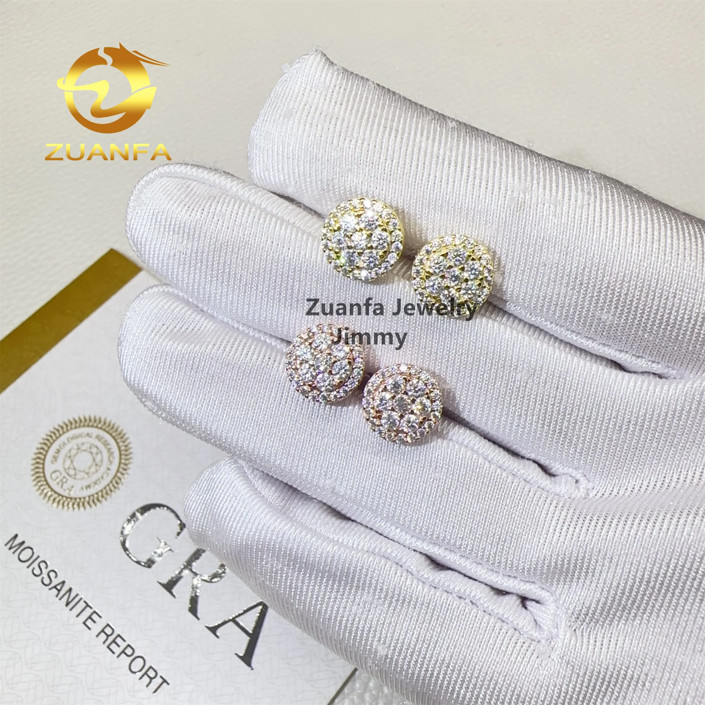 Stylish Luxury Rapper Jewelry in Stock Iced Out Hip Hop Sterling Silver  S925 Vvs1 Moissanite Diamond Stud Earrings Men