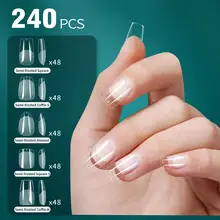 New 240Pcs/Box 5 in 1 Transparent 5 Styles Mixed Soft Gel Nail Tips Ultra-thin Nail Tips Semi-frosted Seamless False Nail Tip