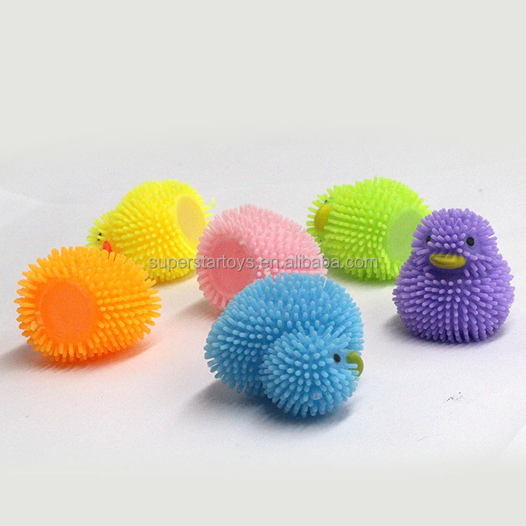 SENSORY NEW LED FLASHING SOFT SPIKEY DUCK PUFFER BALL TACTILE AIR-FILLED 