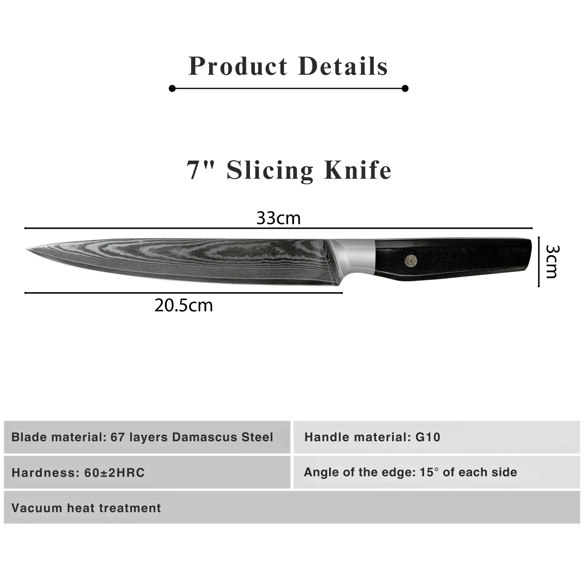 JJ 7" Slicing Knife Japanese 67 Layers Damascus Steel with Octagonal G10 Handle Custom Kitchen Knife Slicer